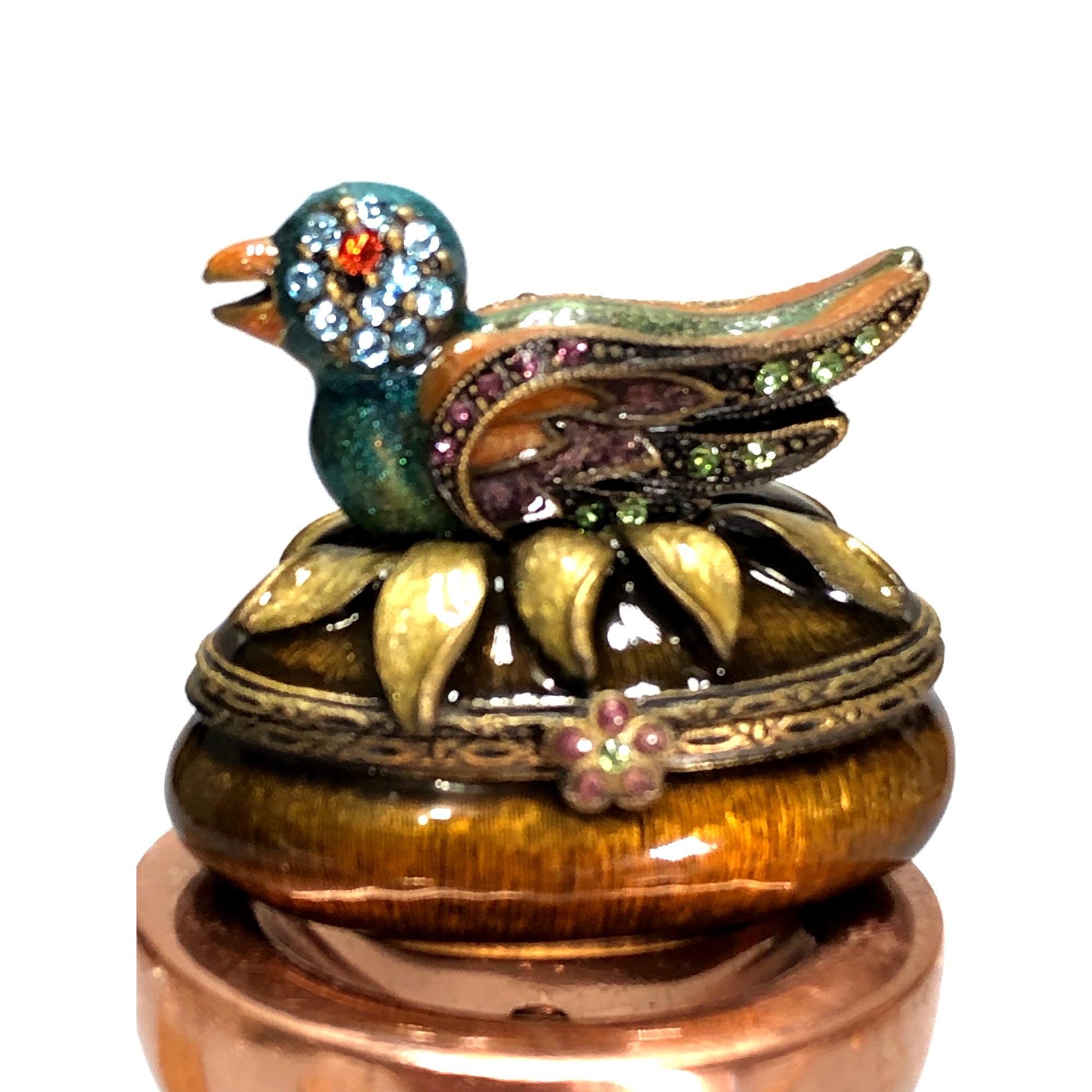 Vintage Jay Strongwater Bird Trinket Box With Hinged Lid Swarovski