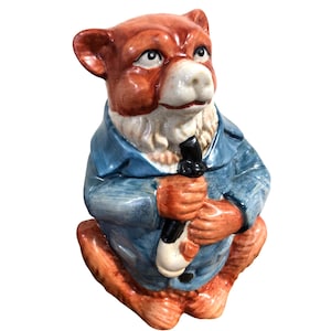 Antique Tobacco Jar German Majolica Anthropomorphic Bear Humidor Rare Trinket Box