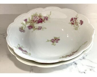 Antique Limoges Soup Bowl Salad French Limoge Dishes Porcelain Floral Set 2
