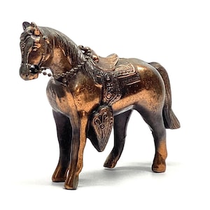 Vintage Copper-Toned Metal Figurine Horse Saddle Tack Decorative Collectible