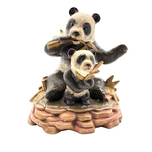 Vintage Panda Mother & Cub Figurine Collectible Statue 7&quot;