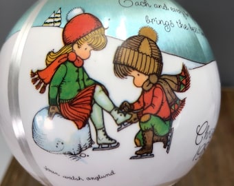 Vintage Satin Skating Christmas Ornament Vintage By Joan Walsh  Anglund 1980's Silk