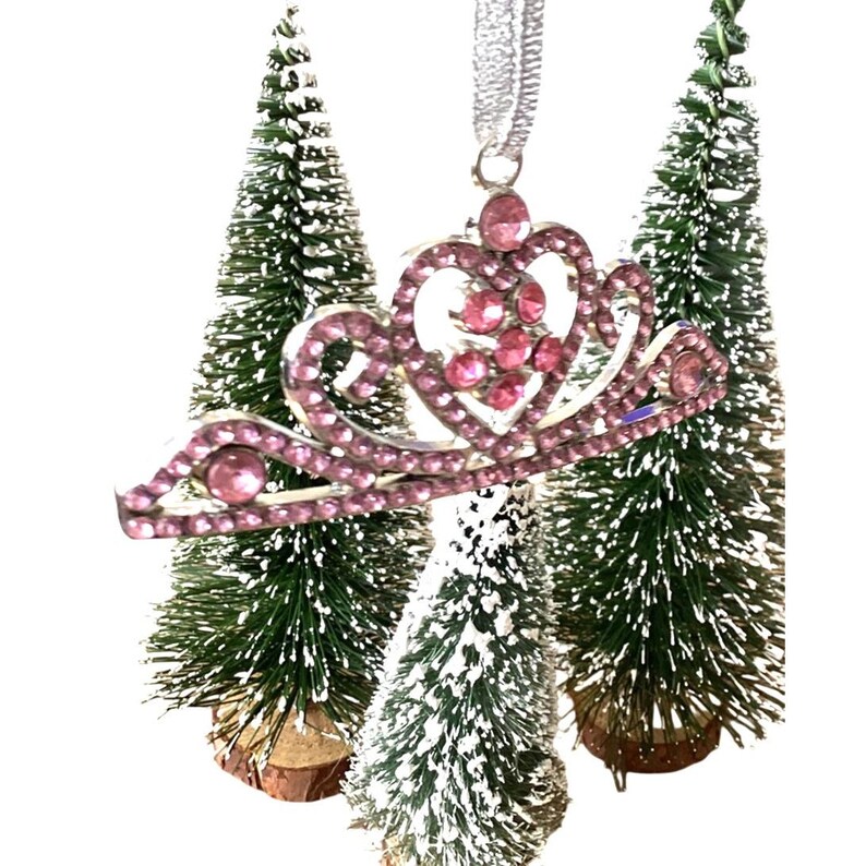 Pink Princess Tiara Rhinestones Hanging Ornament Christmas or Car Charm ...