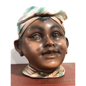 Tobacco Jar Antique Black Americana Girl Porcelain Humidor Trinket Box Collectible