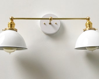 Vanity Lighting - Bathroom Vanity Sconce Wall Light - Brass Industrial Farmhouse Light Fixture - Mirror Lighting - White Shade - UL Listed