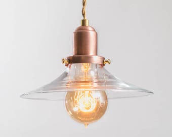 Copper Pendant Lighting - Farmhouse Decor - Glass Warehouse Shade with Copper Ceiling Lamp - Kitchen - Exposed Edison Fixture