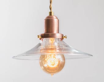 Copper Pendant Light: Industrial Farmhouse Glass Shade