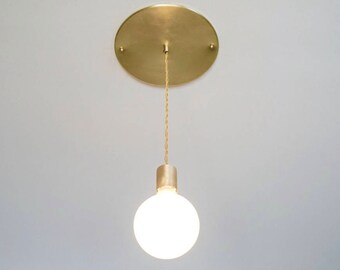 Pendant Light - Flush Mount Ceiling Light Fixture - Mid Century Modern Design - Brass Lamp with Frosted Glass Bulb