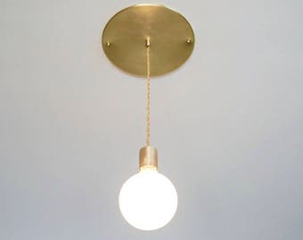 Mid Century Modern Brass Pendant Light - Frosted Glass Bulb