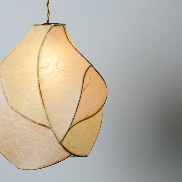 The Firefly - Copper and Paper Pendant Light in Cream and Pale Yellow Papers