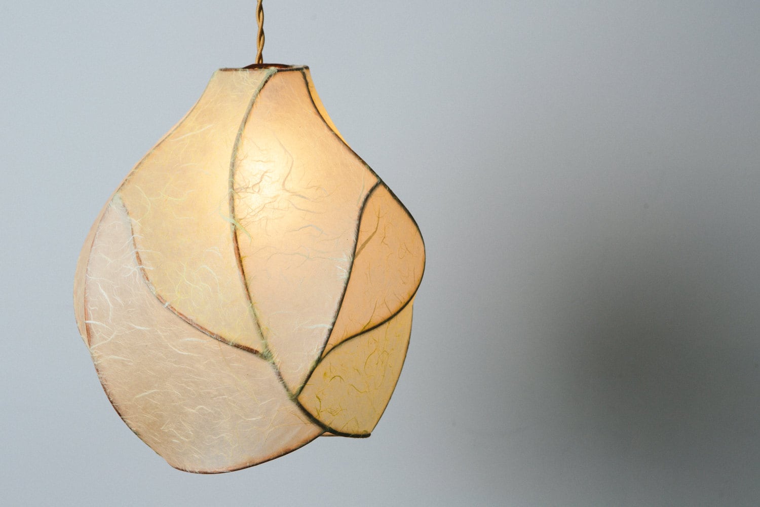 The Firefly - Copper and Paper Pendant Light in Cream and Pale Yellow Papers