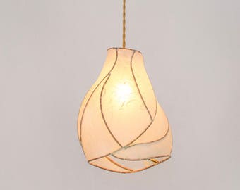 Pendant Light - Paper Lantern - Copper Handcrafted Lighting - Bohemian Asian Natural Organic - Unique Lighting - Art Light