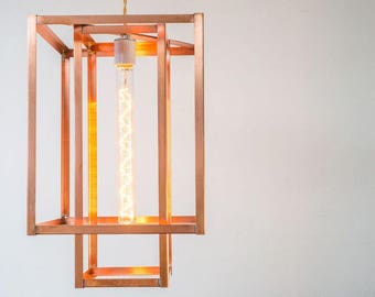 Pendant Lighting - Copper or Brass - Industrial Minimalist Geometric Modern Cage Light - Rustic Farmhouse Edison Bulb Lamp UL Listed Option