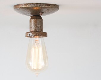 Rustic Steel Flush Mount Light: Farmhouse Industrial Sconce