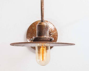 Industrial Wall Sconce - Rustic Farmhouse Sconce Light - Rusted Metal Shade Lamp - Barn Lights - Kitchen Lighting - Gooseneck Sconces