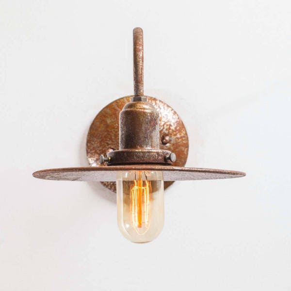 Industrial Wall Sconce - Rustic Farmhouse Sconce Light - Rusted Metal Shade Lamp - Barn Lights - Kitchen Lighting - Gooseneck Sconces