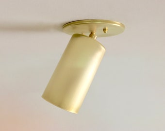 Lumière monopoint en laiton - Plafonnier - Lumière de travail réglable - Downlight en laiton naturel - Éclairage minimaliste à profil bas