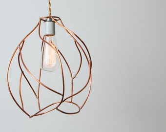 Pendant Light - Industrial Cage Lighting - Edison Lamp - Artistic Copper Sculpture - Unique Lighting