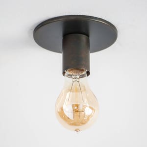 Flush Mount Ceiling Light or Wall Sconce Light - Minimalist Industrial Lighting - Exposed Edison Bulb Fixture - Outdoor - Brown Black Bronze