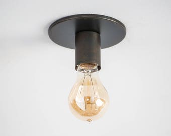 Flush Mount Ceiling Light or Wall Sconce Light - Minimalist Industrial Lighting - Exposed Edison Bulb Fixture - Outdoor - Brown Black Bronze