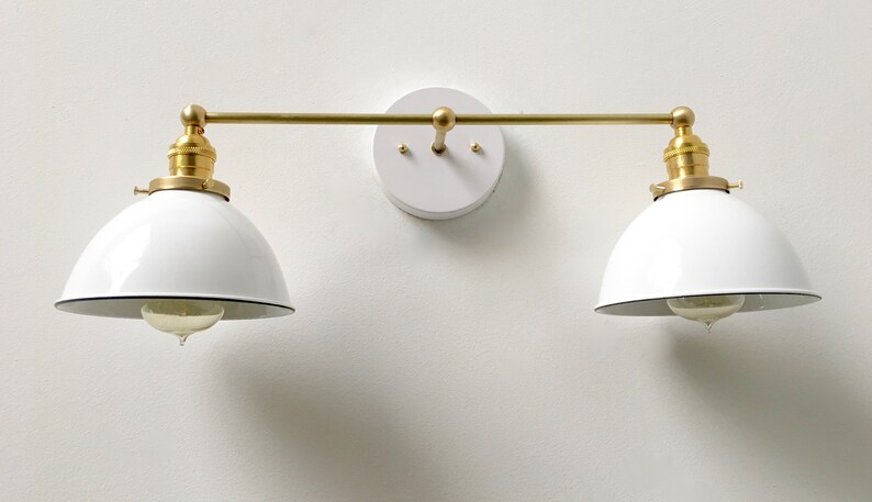 Vanity Lighting Bathroom Sconce Wall Light Brass Industrial Farmhouse Fixture Mirror White Shade Ul Listed