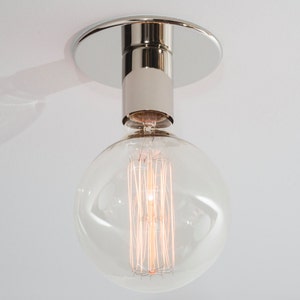 Ceiling Light or Wall Sconce - Polished Nickel - Small Lamp - Minimalist Edison Bulb Lamp - UL Listed Option - Flushmount