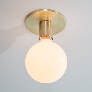 Brass Flush Mount Ceiling Light or Wall Sconce - Small Lamp - Minimalist Lighting - Natural Brass Finish
