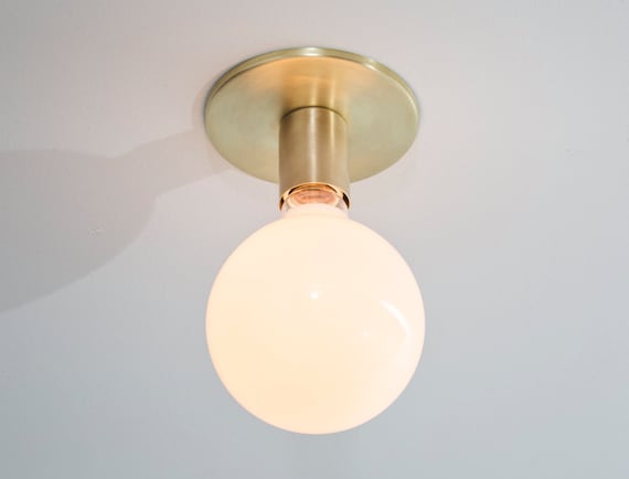 Brass Flush Mount Globe Ceiling Light Or Wall Sconce Small Lamp Minimalist Lighting Mid Century Modern Natural Brass Finish Flushmount