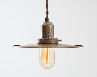 Pendant Light - Edison Lamp - Rustic Industrial Lighting - Rusted Metal Warehouse Shade - Rustic Farmhouse Decor - The Waycaster Pendant