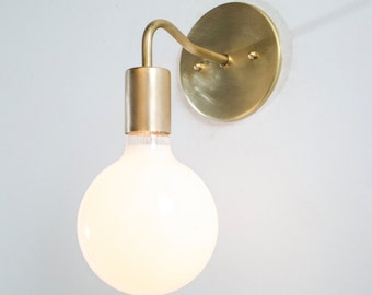 Brass Wall Sconce Light: Minimalist Mid Century Modern Fixture (UL Listed)