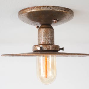 Ceiling Light Industrial Flush Mount Rustic Farmhouse Lighting Exposed Edison Bulb Warehouse Shade Classic Period Barn Light image 1