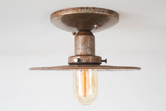 Rustic Flush Mount Ceiling Light Industrial Farmhouse Lighting Decor Warehouse Shade Classic Period Barn Light