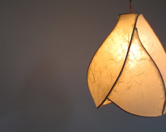 Pendant Light - Copper Sculpture and Handmade Paper Lantern - Pale Yellow - Unique Sculptural Light Fixtures