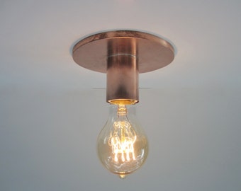 Flush Mount Ceiling Light or Wall Sconce - Industrial Lighting - Copper Edison Lamp - Exposed Bare Bulb - Indoor or Outdoor