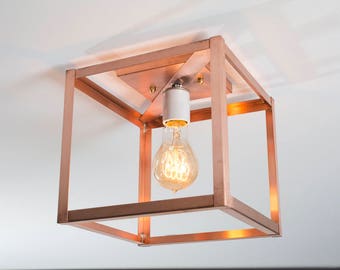 Copper Ceiling Light - Flush Mount Light - Industrial Modern Lighting - Entry Hallway Foyer Kitchen Bathroom Fixture - UL Listed