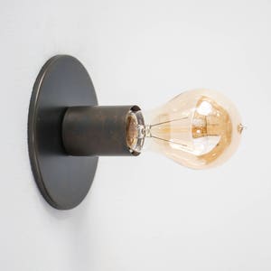 Wall Light or Ceiling Light - Sconce or Flush Mount - Minimalist Industrial Lighting - Exposed Edison Bulb - Outdoor - Brown Black Bronze
