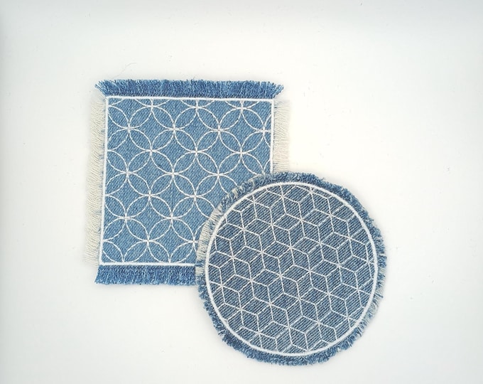 Denim Patches for jeans with Sashiko inspired embroidery