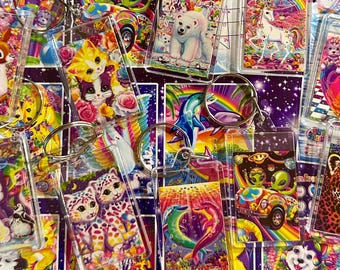 Lisa Frank keychains, fun and vibrant handmade keychains.