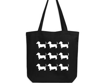 Bolsa de tela orgánica - bolsa de tela con estampado de perros - silueta de perro en bolsa de tela - diseño de teckel