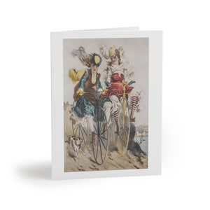 Mujeres Jóvenes montando Velocípedos Bicicleta En Blanco Tarjetas de Felicitación