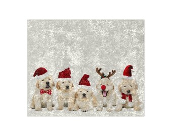 クリスマス子犬柄ベルベットブランケット – 居心地の良いホリデーデコレーション