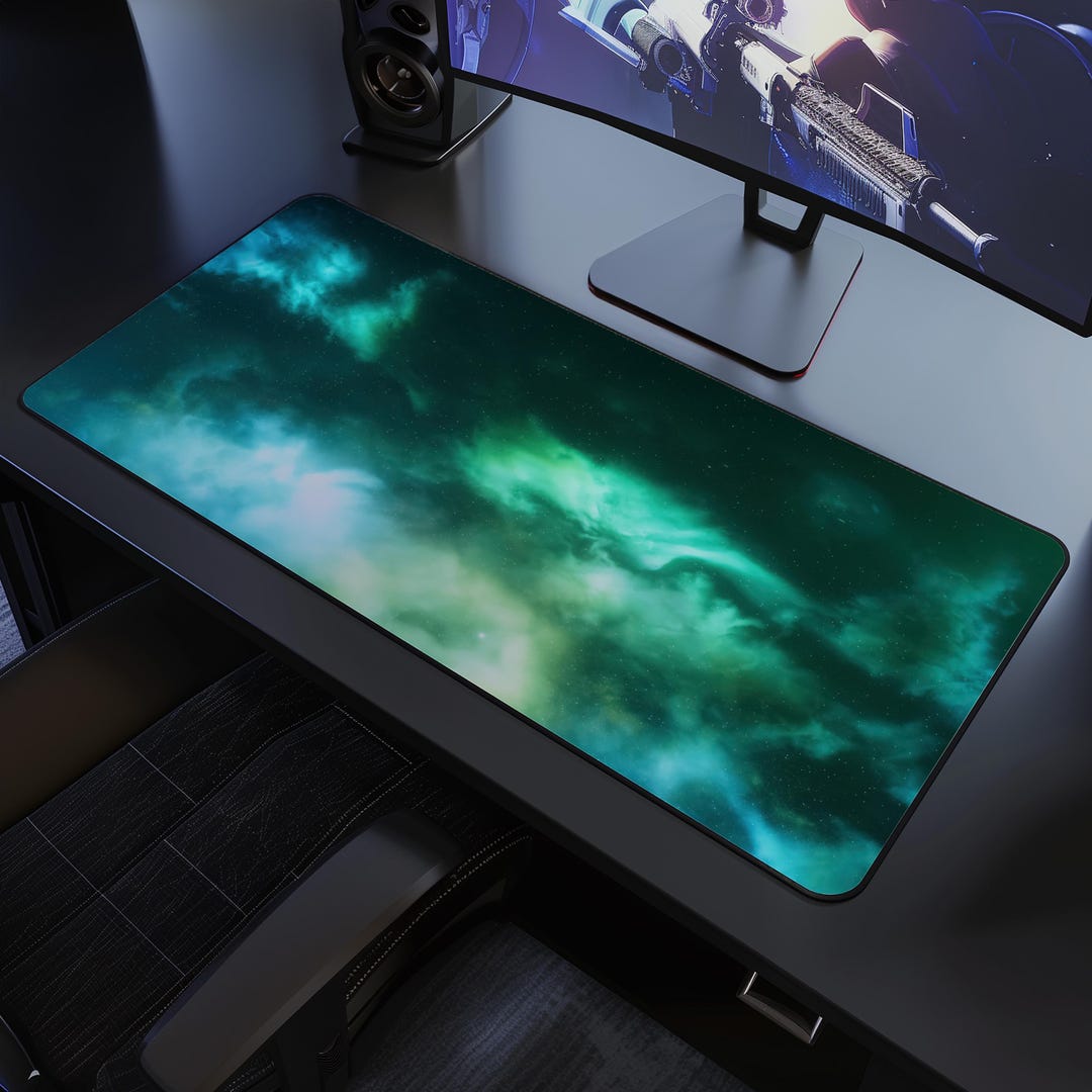 Astrophotography Green Galaxy Desk Mat, Celestial Night Sky Mousepad ...