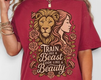 Comfort Colors® "Train Like a Beast, Look Like a Beauty" Workout Shirt, Fitness Gym Tank Top For Women, Strong Woman Cute Lifting Sweatshirt