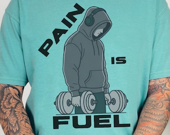 Comfort Colors® "Pain is Fuel" Gym Shirt, Motivational Workout Crewneck Sweatshirt, Weight Lifting Hoodie, Bodybuilding Training Tank Top