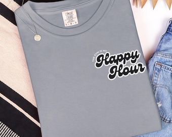 Comfort Colors® "The Gym is My Happy Hour" T-Shirt, Fitness Workout Crewneck Sweatshirt, Weightlifting Aesthetic Top, Active Lifestyle Gift