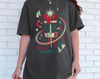 Comfort Colors® "Merry Discmas" Disc Golf T-Shirt, Holiday Frolf Disc Golfer Crewneck Sweatshirt or Tank Top