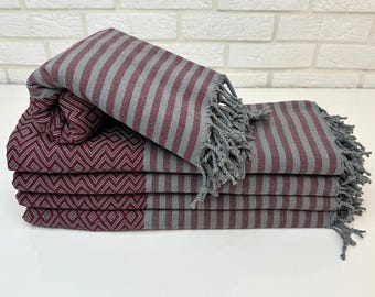 Diamond Turkish Beach Towel 40x70&quot;, Red Striped Towel, Luxury Bathroom Towel,Thick Sand Free Towel,Organic Cotton Towel,Boho Throw Blanket