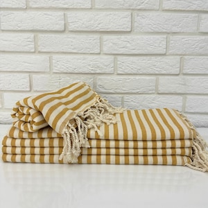 Mustard Yellow Handmade Turkish Towel 40x70", Striped Absorbent Pool Beach Towel,Organic Cotton Soft Bathroom Towel,Personalized Towel Gift