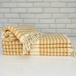 Yellow Striped Turkish Beach Towel 40x70&quot;, Luxury Bathroom Bath Towel, Absorbent Sand Free Towel,Organic Cotton Peshtemal Towel Gift For Her