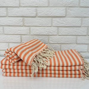 Conjunto de toalhas turcas laranja e branca zebra 40x70", toalha de praia absorvente listrada, conjunto de toalhas de banho de algodão orgânico feito à mão, cobertor de toalha